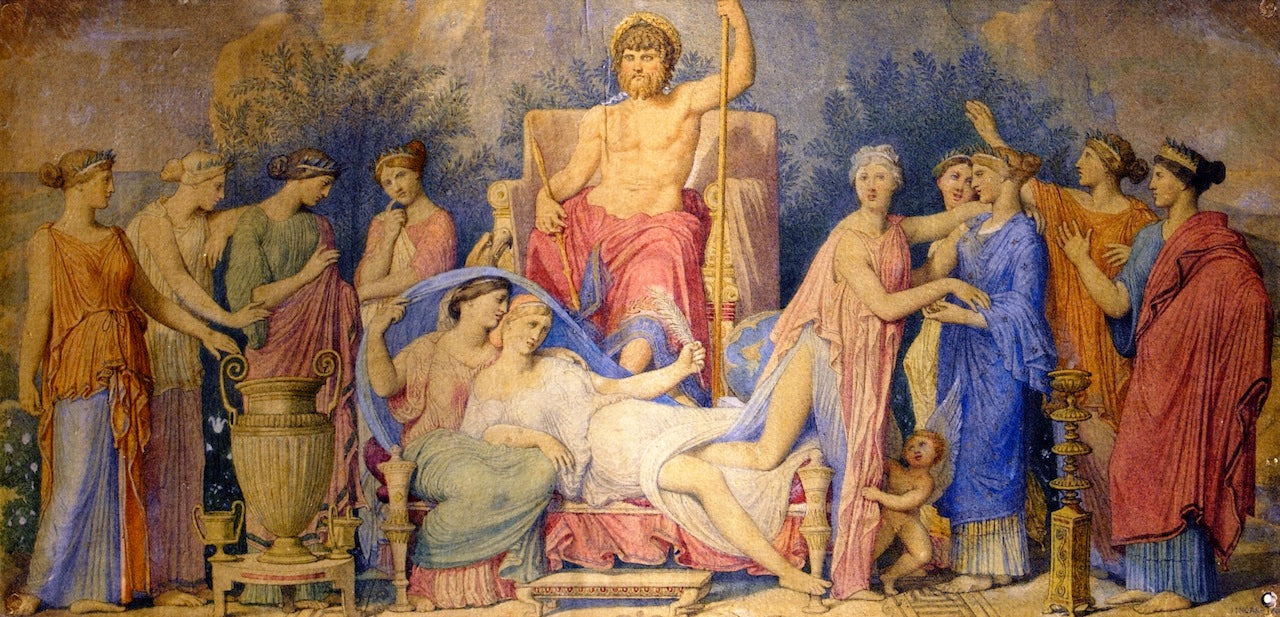 Birth of the Muses, vintage artwork by Jean-Auguste-Dominique Ingres, 12x8" (A4) Poster