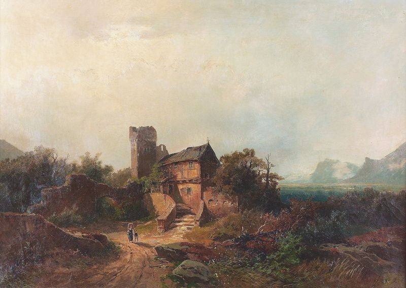 Landscape with Ruins and Farmhouse, vintage artwork by Attributed to Andreas Achenbach, A3 (16x12") Poster Print
