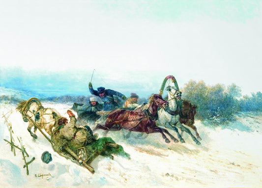 An Accident on the Road, vintage artwork by Nikolai Sverchkov, A3 (16x12") Poster Print