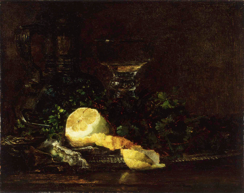 Lemon and Wine Glass, vintage artwork by Julian Alden Weir, 12x8" (A4) Poster