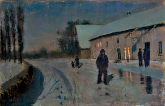 Moonlight night, vintage artwork by Fritz Thaulow, 12x8" (A4) Poster