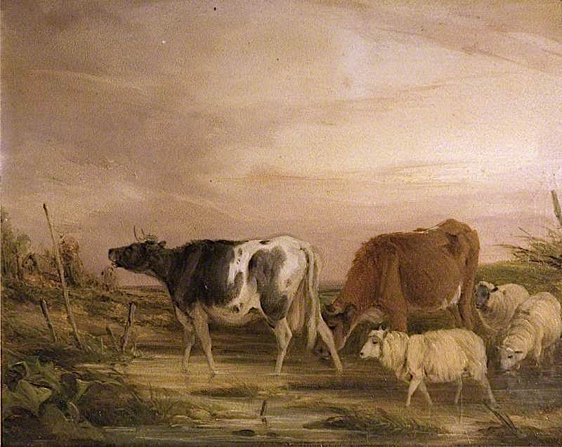 Cows and Sheep (panel 2 of 2), vintage artwork by William Shayer Snr, 12x8" (A4) Poster