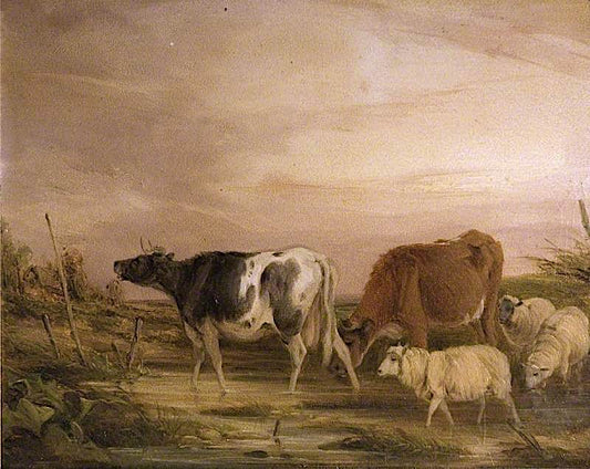 Cows and Sheep (panel 2 of 2), vintage artwork by William Shayer Snr, 12x8" (A4) Poster