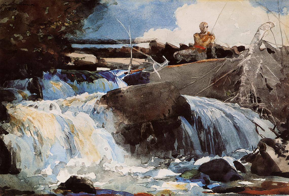 Casting in the Falls, vintage artwork by Winslow Homer, 12x8" (A4) Poster