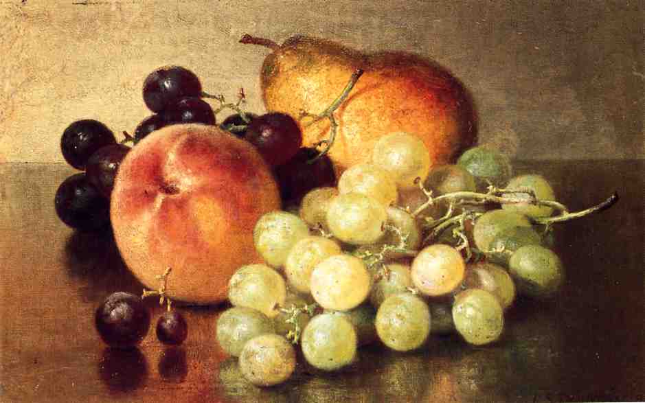 Still Life with Peach, Pear and Grapes, vintage artwork by Robert Spear Dunning, 12x8" (A4) Poster