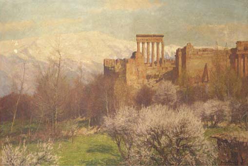 View of Baalbeck, Syria, vintage artwork by Georg Macco, 12x8" (A4) Poster
