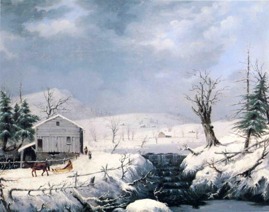 Winter in New England, vintage artwork by George Henry Durrie, A3 (16x12") Poster Print