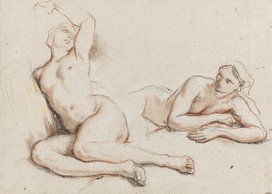 Studies of Two Female Nudes, vintage artwork by Noël-Nicolas Coypel III, 12x8" (A4) Poster