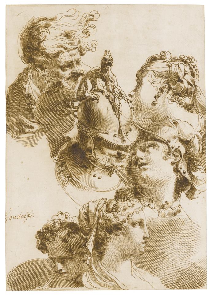 Six head studies, vintage artwork by Mauro Gandolfi, 12x8" (A4) Poster
