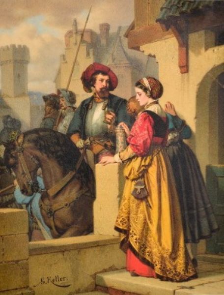 Medieval Scene, vintage artwork by Wilhelm Koller, 12x8" (A4) Poster