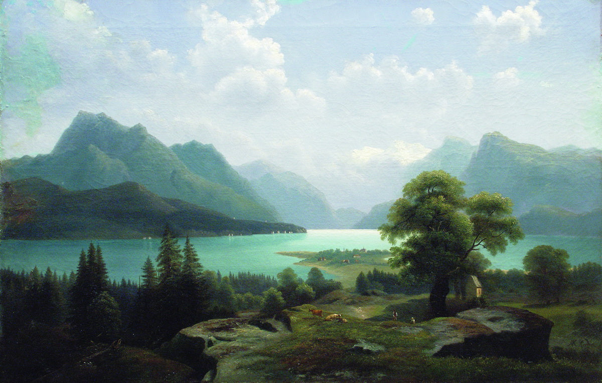 Lake in the Mountains, vintage artwork by Mikhail Konstantinovich Klodt, 12x8" (A4) Poster
