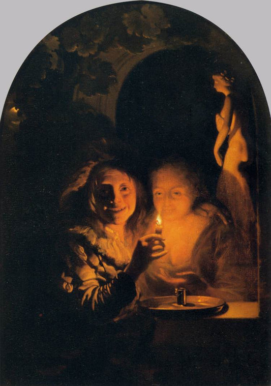 Lovers Lit by  a Candle, vintage artwork by Godfried Schalcken, 12x8" (A4) Poster
