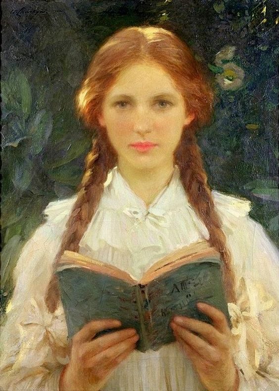 Young Girl with Book, vintage artwork by Sir William Llewellyn, 12x8" (A4) Poster