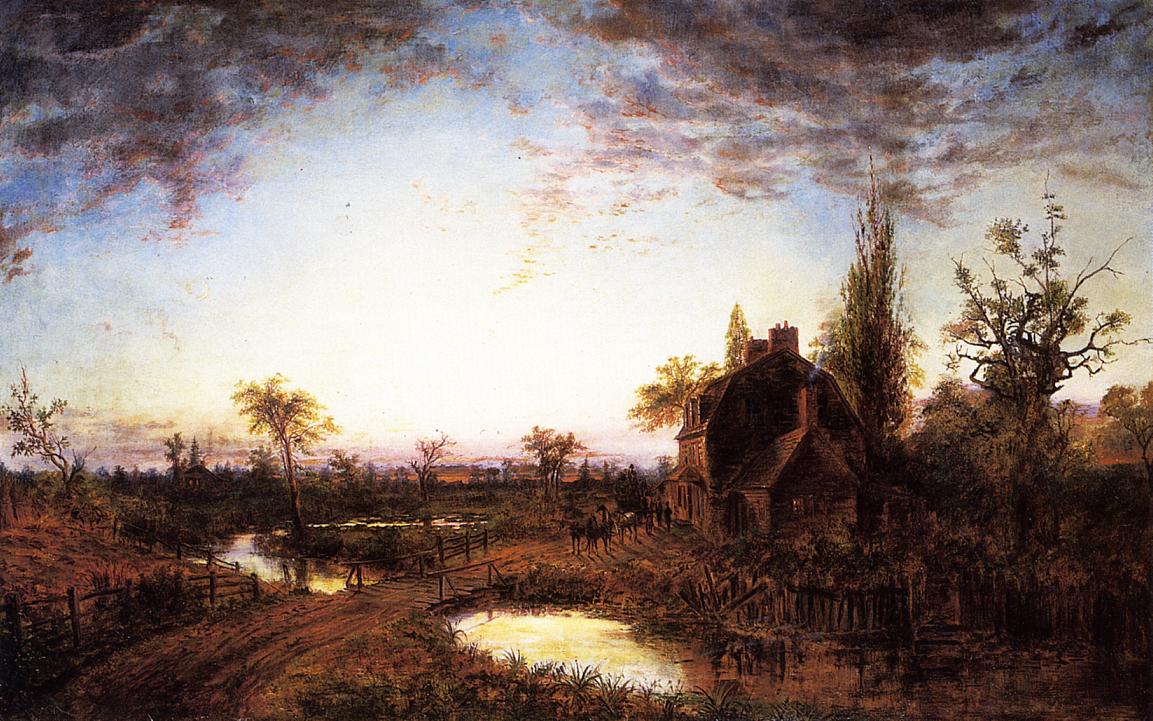 Moonlight Landscape with House, vintage artwork by Edward Lamson Henry, 12x8" (A4) Poster