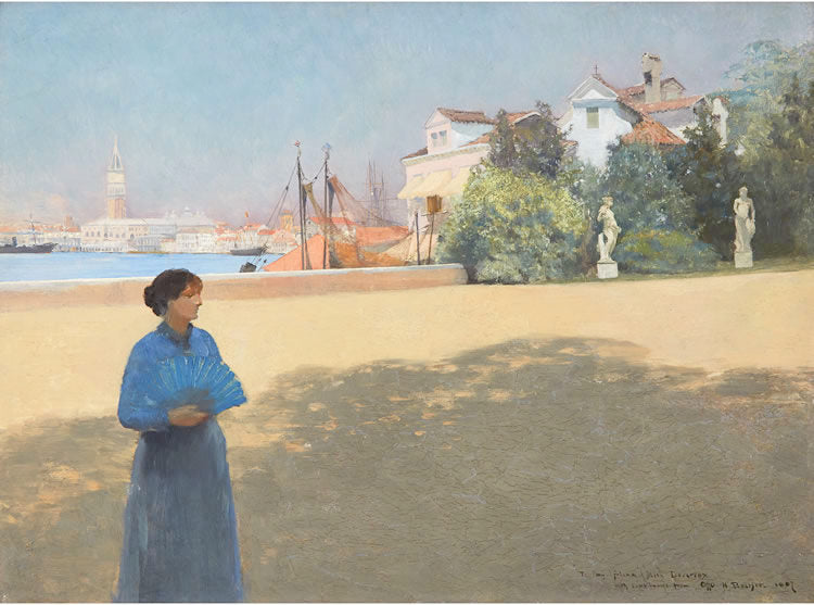 Along the Grand Canal, Venice, vintage artwork by Otto Henry Bacher, 12x8" (A4) Poster
