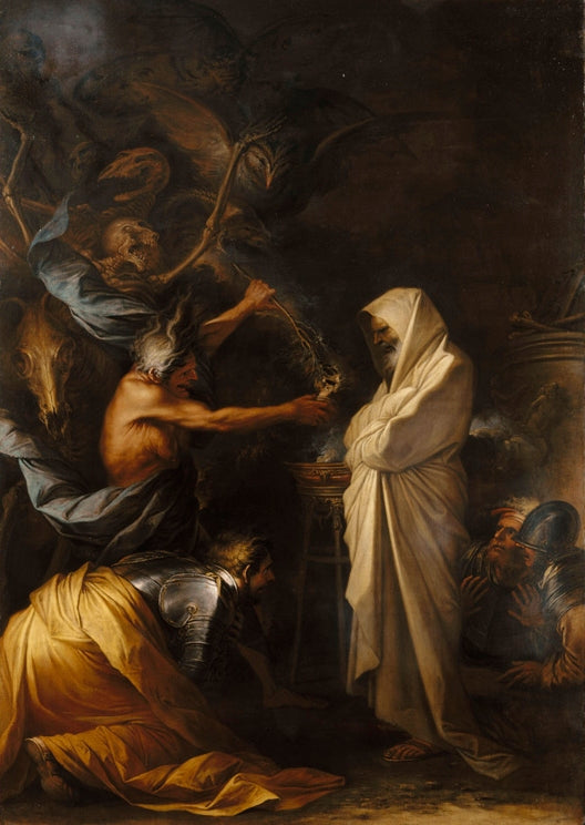 Apparition of the Spirit of Samuel to Saul, vintage artwork by Salvator Rosa, 12x8" (A4) Poster