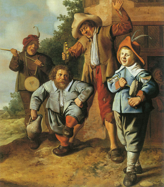 Young Musicians and a Dancing Dwarf, vintage artwork by Jan Miense Molenaer, 12x8" (A4) Poster