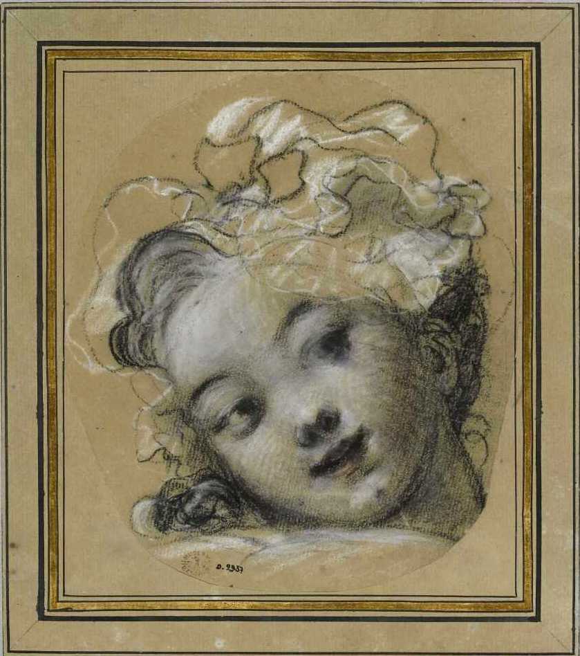 Head of a Young Girl with an Hat, vintage artwork by Jean-Honore Fragonard, 12x8" (A4) Poster
