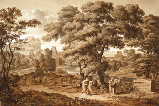 Oedipus and Antigone Leave Thebes, vintage artwork by Joseph Anton Koch, 12x8" (A4) Poster