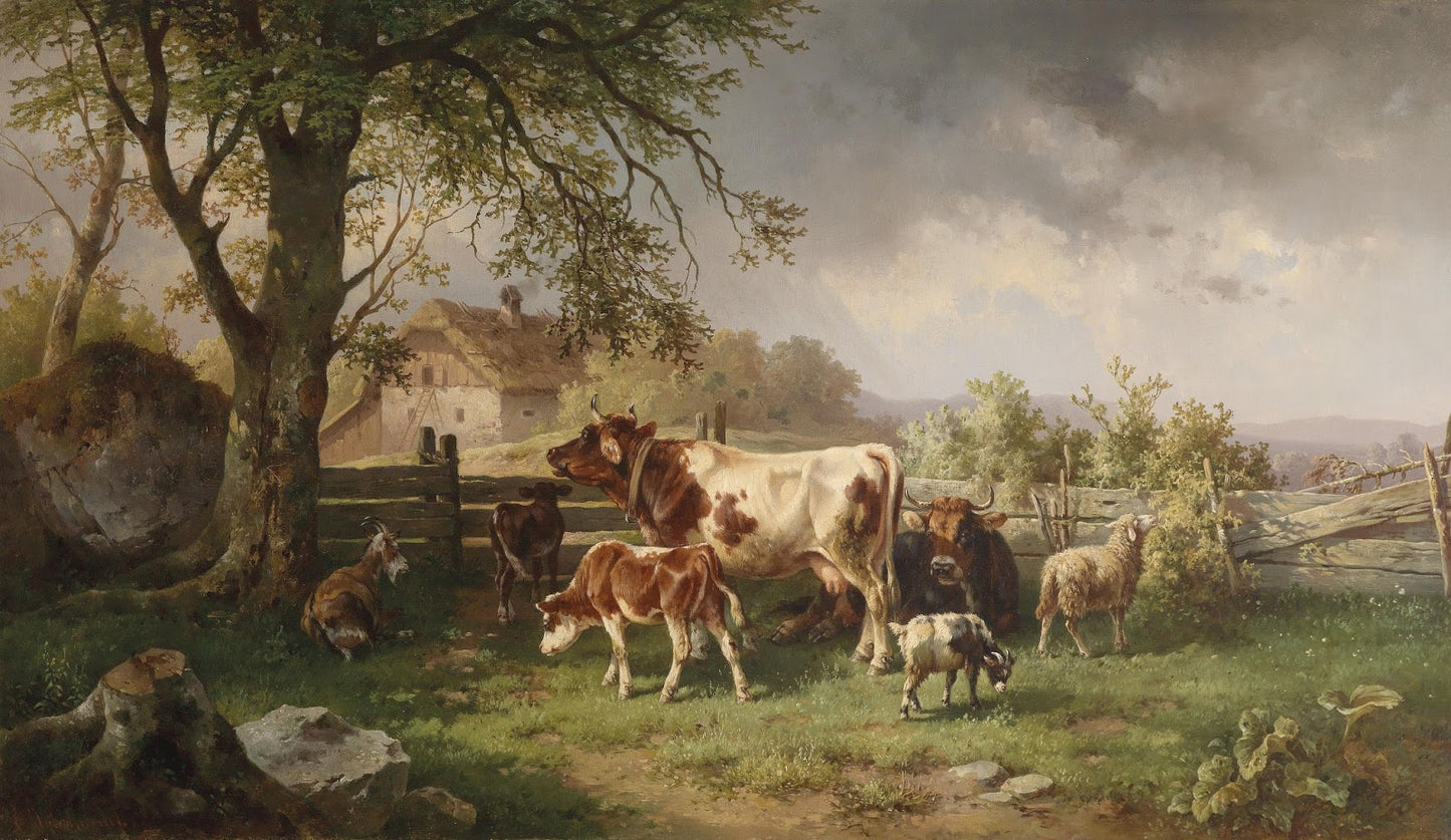 Idyll on the Farm, vintage artwork by Edmund Mahlknecht, 12x8" (A4) Poster