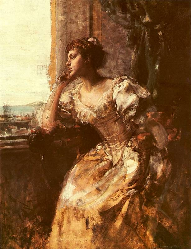 Lady at the Window, vintage artwork by Władysław Czachórski, 12x8" (A4) Poster