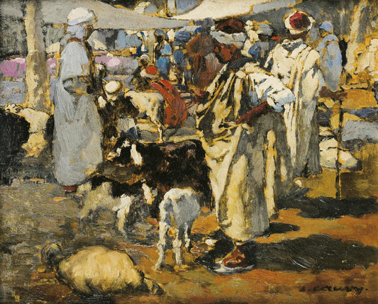 Arabian Market (Marche arabe), vintage artwork by Leon Cauvy, 12x8" (A4) Poster