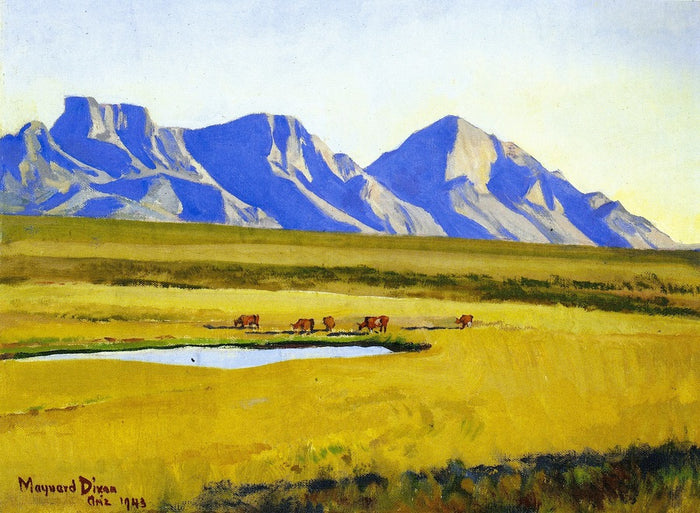 Arizona Pastures, vintage artwork by Maynard Dixon, 12x8