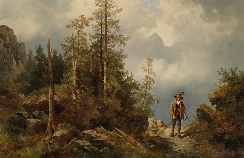 Alpine Scene in Tyrol, vintage artwork by Josef Thoma, 12x8" (A4) Poster