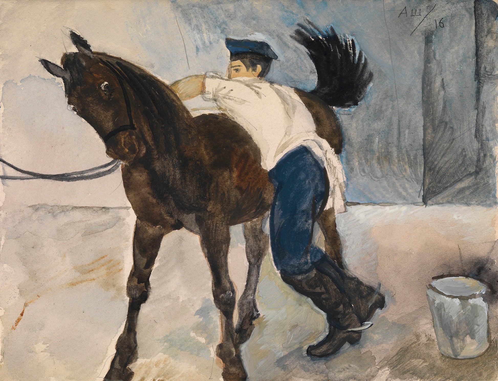 Soldier Washing a Horse by Alexander Shevchenko,16x12(A3) Poster