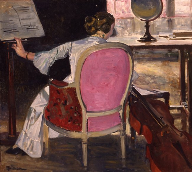 Lucienne at the Cello, vintage artwork by Lucien Simon, 12x8" (A4) Poster