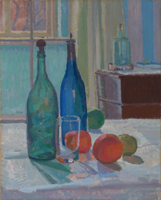 Still life with blue bottles and oranges by Spencer Gore,16x12(A3) Poster