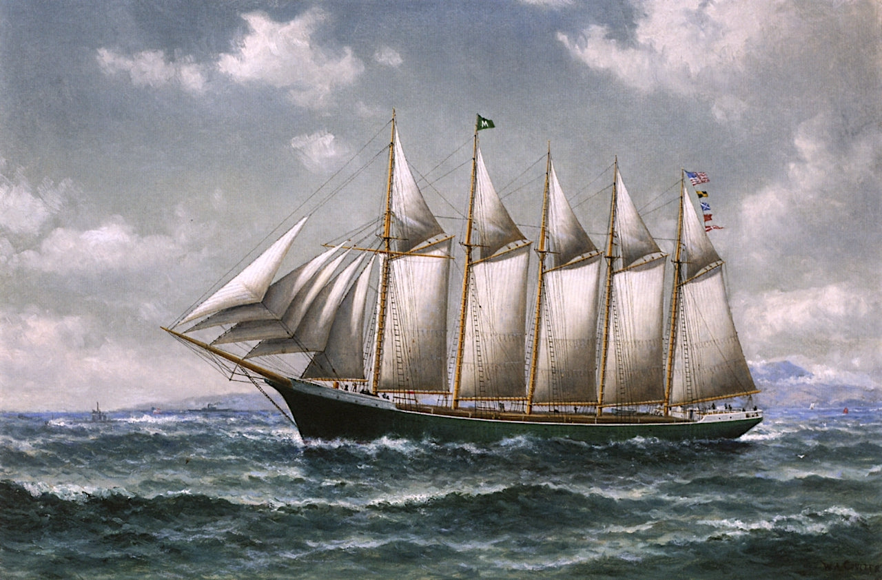 The 'Rose Mahoney' under Sail, vintage artwork by William Coulter, 12x8" (A4) Poster