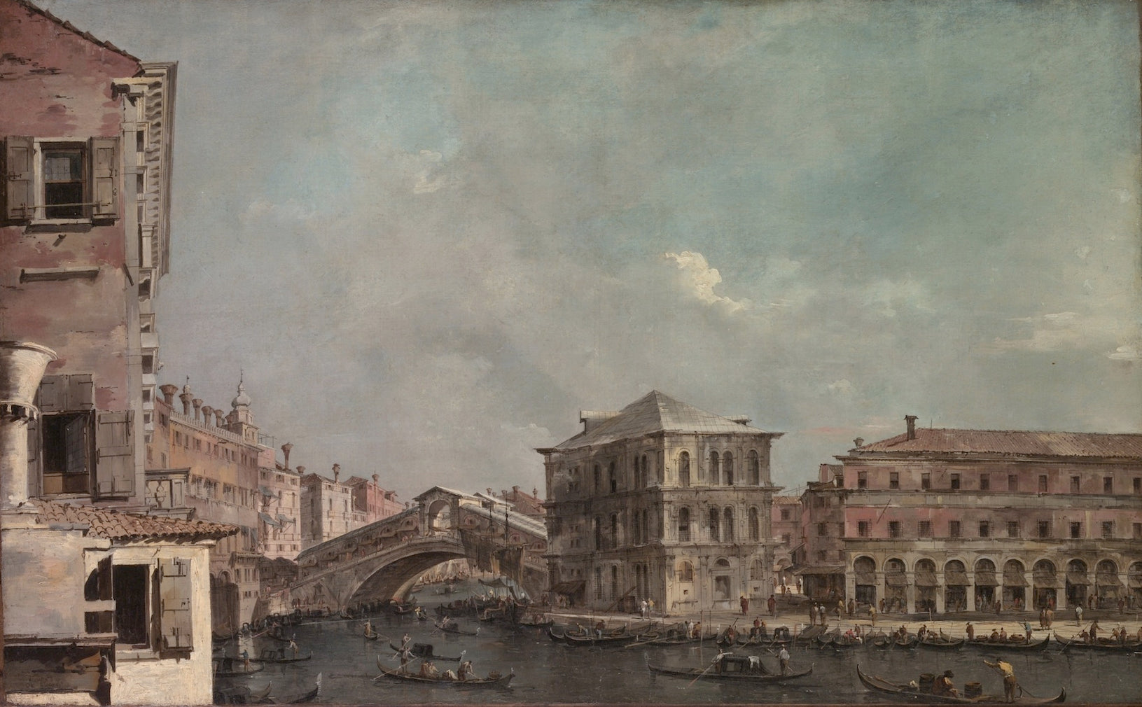 The Grand Canal above the Rialto, vintage artwork by Francesco Guardi, 12x8" (A4) Poster