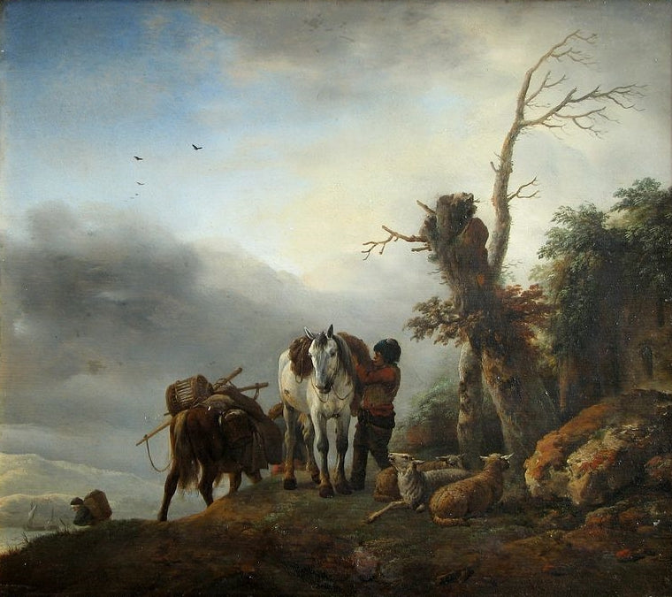 Landscape with Packhorses, vintage artwork by Philips Wouwerman, 12x8" (A4) Poster