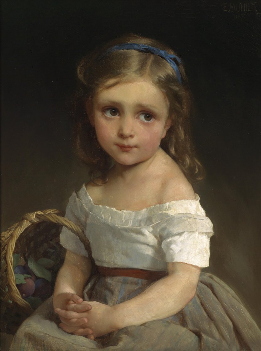 Girl with Basket of Plums, vintage artwork by Émile Munier, 12x8" (A4) Poster