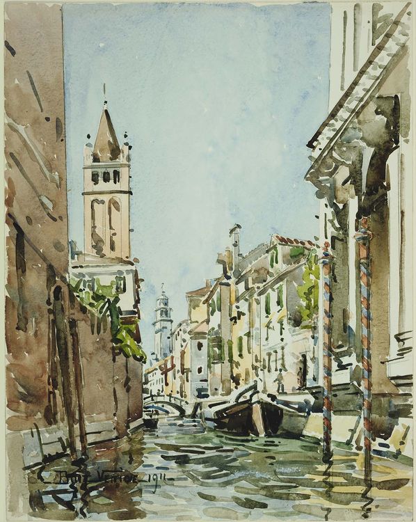 Rio di San Barnaba, Venice, vintage artwork by Edward Darley Boit, 12x8" (A4) Poster
