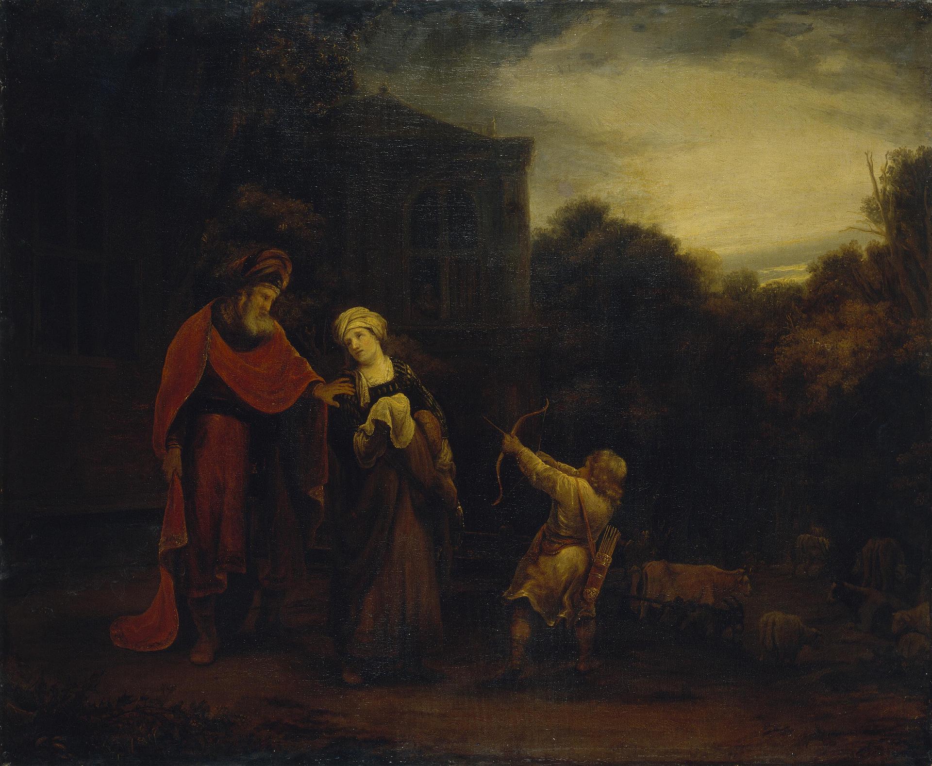 Banishment of Hagar and Ishmael, vintage artwork by Ferdinand Bol, 12x8" (A4) Poster