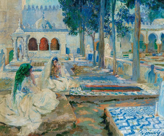 Women in the el-Kettar Cemetry, Algiers, vintage artwork by Leon Cauvy, 12x8" (A4) Poster