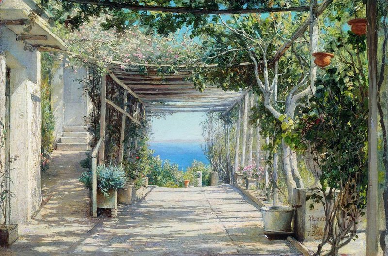 Veranda. Algeria, vintage artwork by Pavel Brulloff, 12x8" (A4) Poster