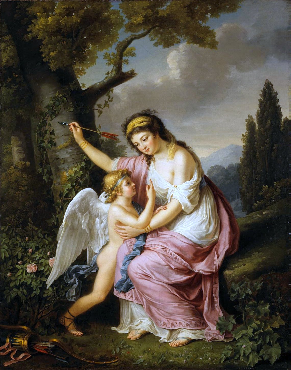 Woman and Cupid, vintage artwork by Marie-Victoire Lemoine, 12x8" (A4) Poster