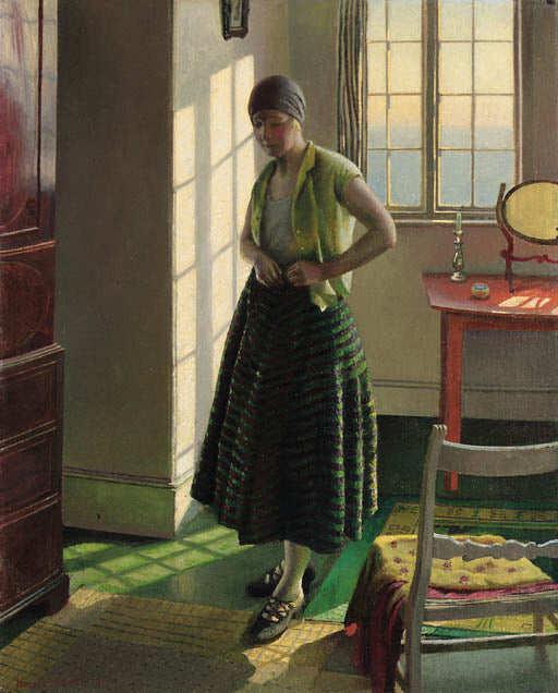 Gertrude in an Interior, vintage artwork by Harold Charles Francis Harvey, 12x8" (A4) Poster
