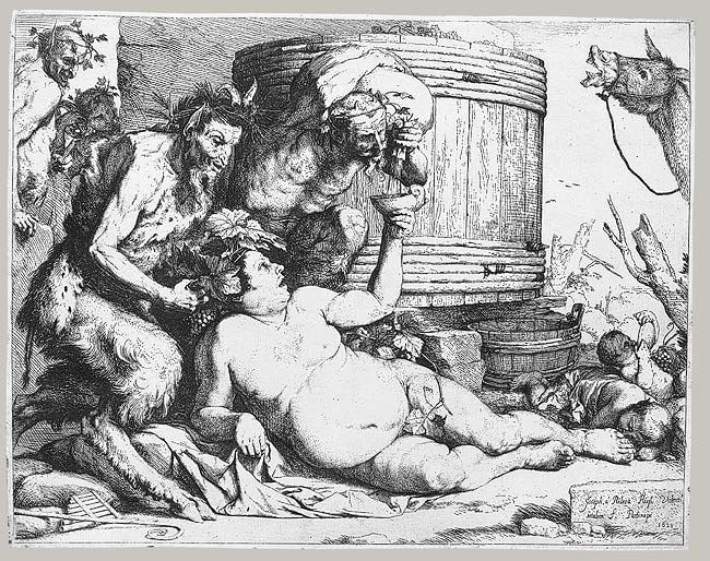 The Drunken Silenus, vintage artwork by Jusepe de Ribera, 12x8" (A4) Poster