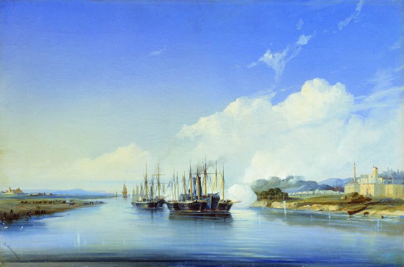 The Attack on a Turkish Fortress on the Danube, vintage artwork by Alexei Bogoliubov, 12x8" (A4) Poster