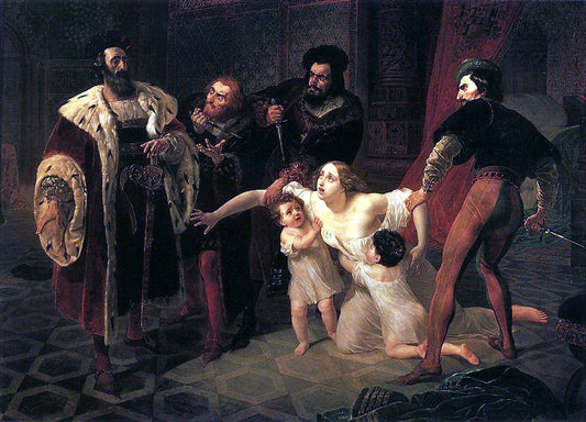 Death of Inessa de Castro, Morganatic Wife of Portuguese Infant Don Pedro, vintage artwork by Karl Pavlovich Brulloff, A3 (16x12") Poster Print