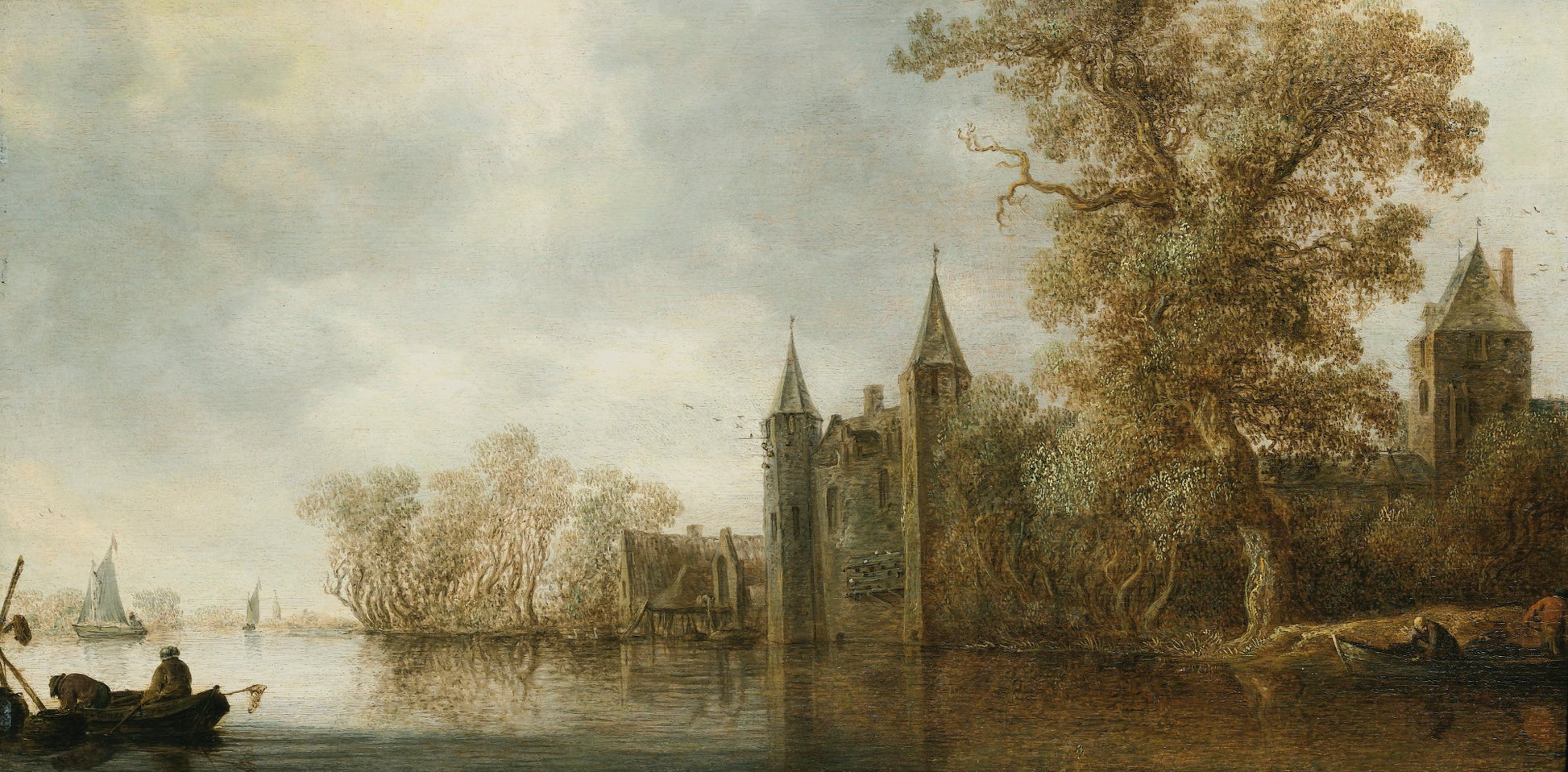 River Landscape with a Medieval Fortification, vintage artwork by Jan van Goyen, 12x8" (A4) Poster