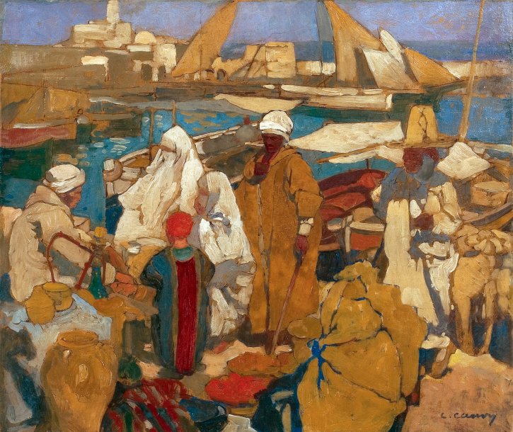 Scene at the So-Called Dock of the Admiralty, Algiers, vintage artwork by Leon Cauvy, 12x8" (A4) Poster