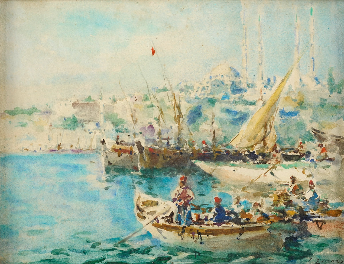 The Golden Horn, Constantinople, vintage artwork by Fausto Zonaro, 12x8" (A4) Poster