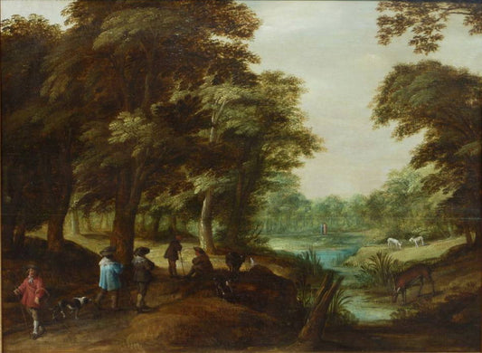 An Idyllic Forest Landscape with People Strolling along a Path, vintage artwork by Attributed to Pieter Jansz. van Asch, 12x8" (A4) Poster