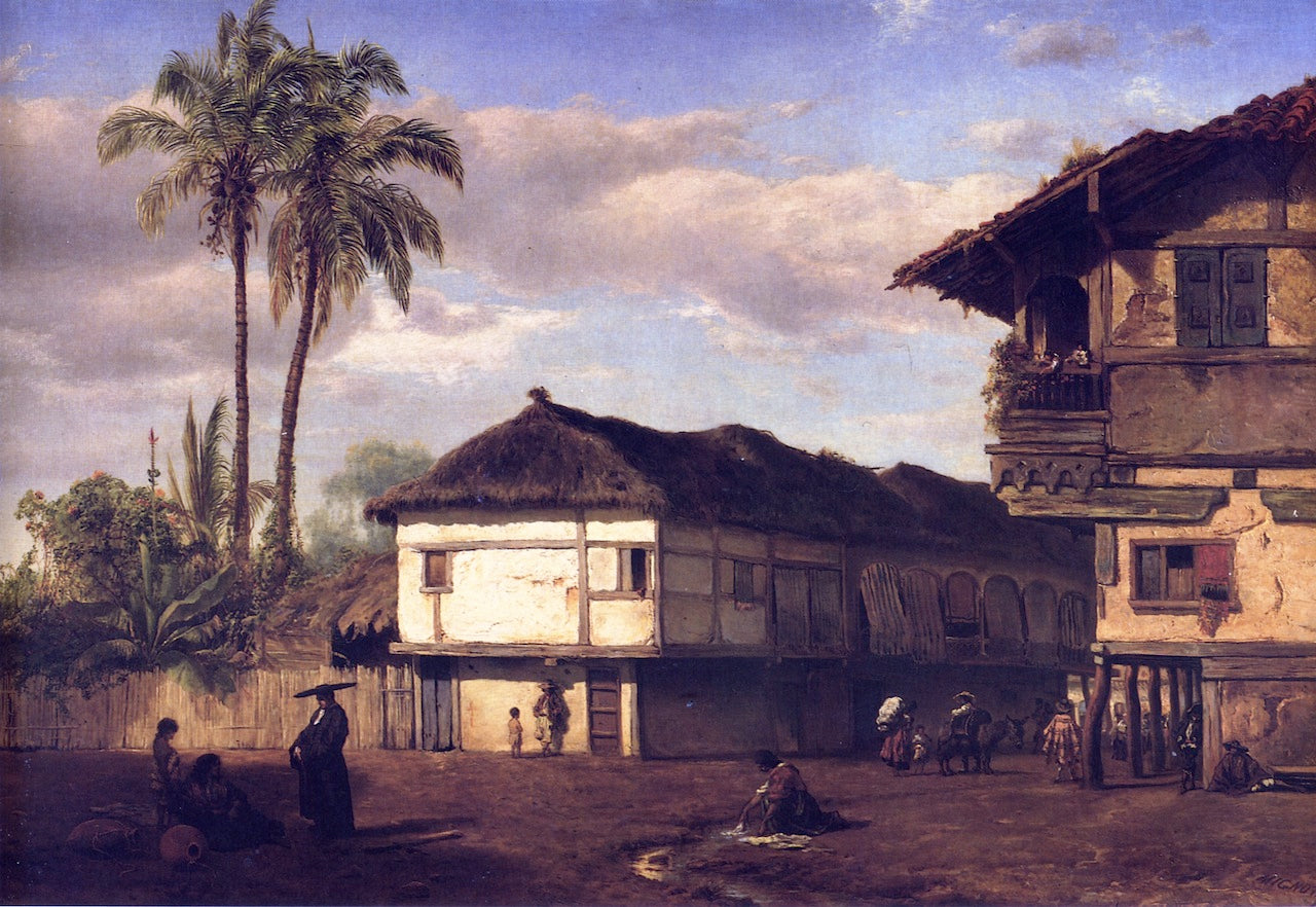 Street View in Guayaquil, Ecuador, vintage artwork by Louis Remy Mignot, 12x8" (A4) Poster