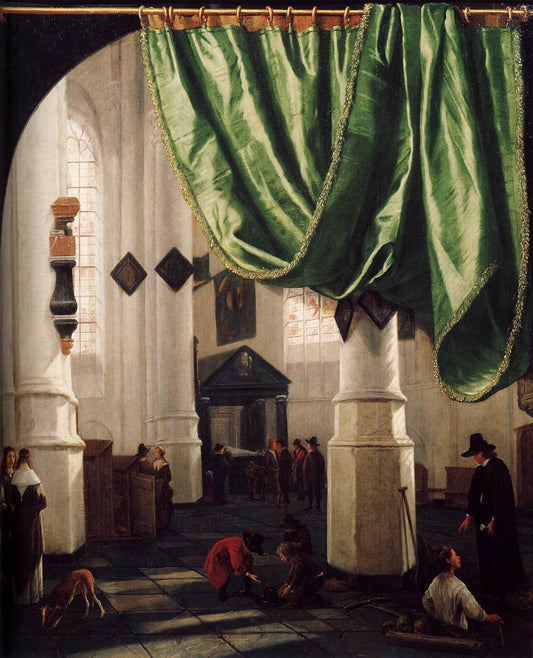 Interior of the Oude Kerk, Delft, with the Tomb of Piet Hein, vintage artwork by Hendrick Cornelisz van Vliet, 12x8" (A4) Poster